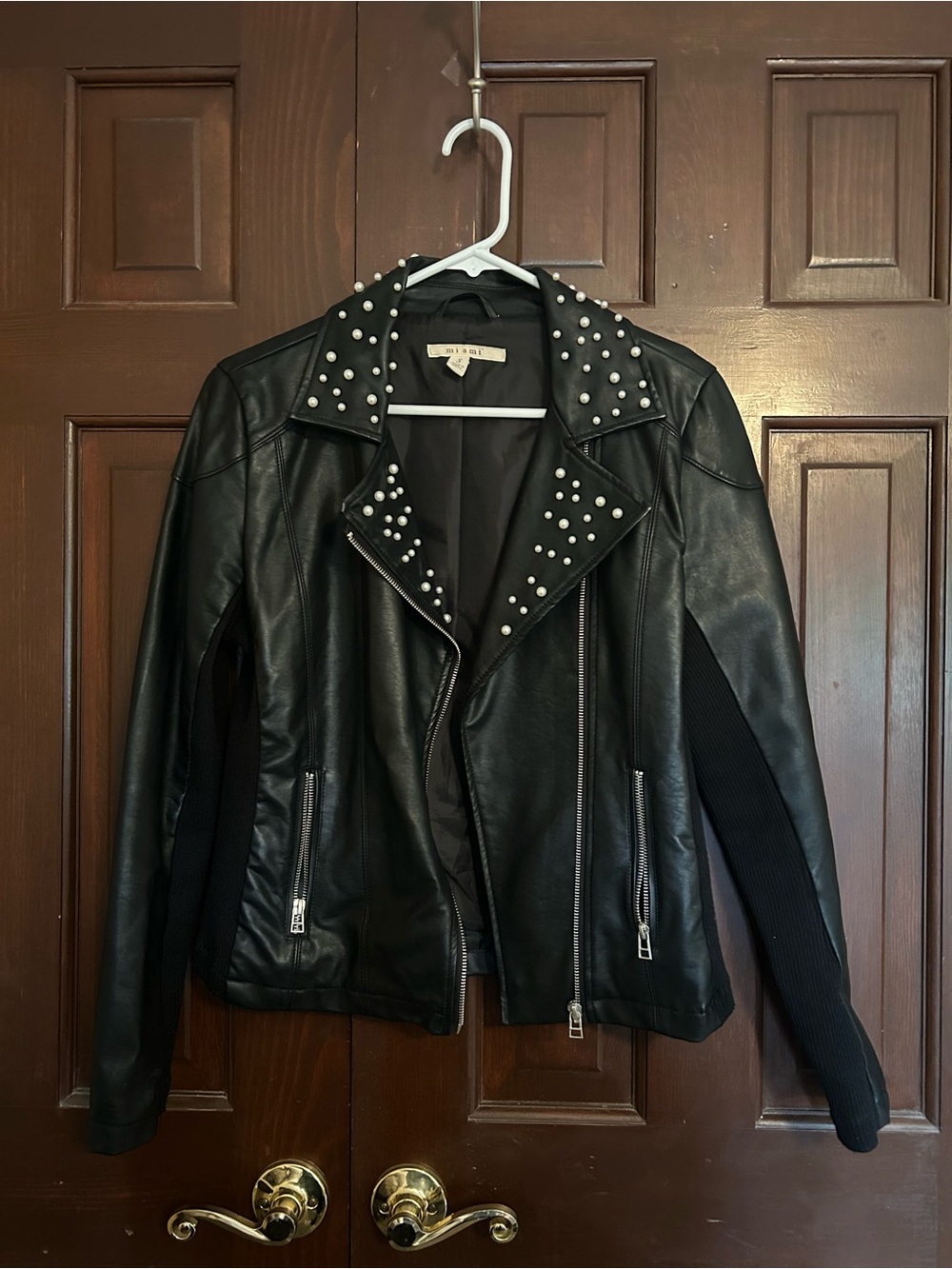 Pearl Black Faux Leather Moto Jacket - Women